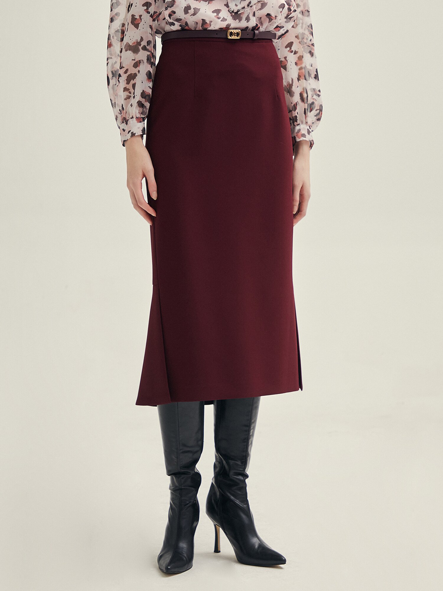H라인 머메이드 스커트 (BURGUNDY)