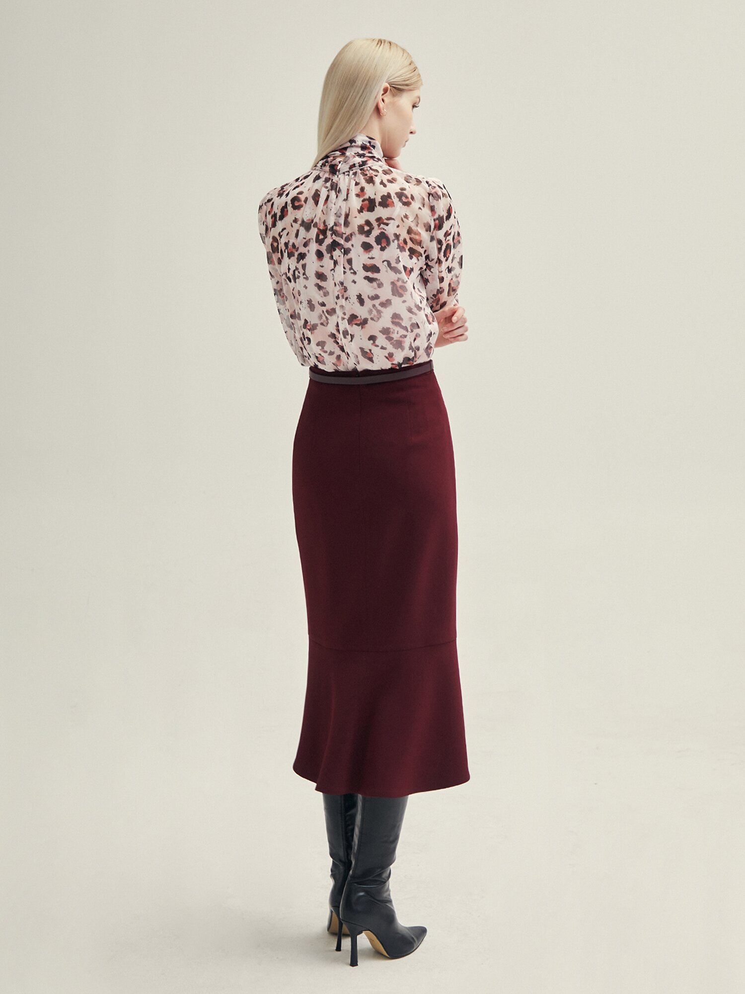 H라인 머메이드 스커트 (BURGUNDY)
