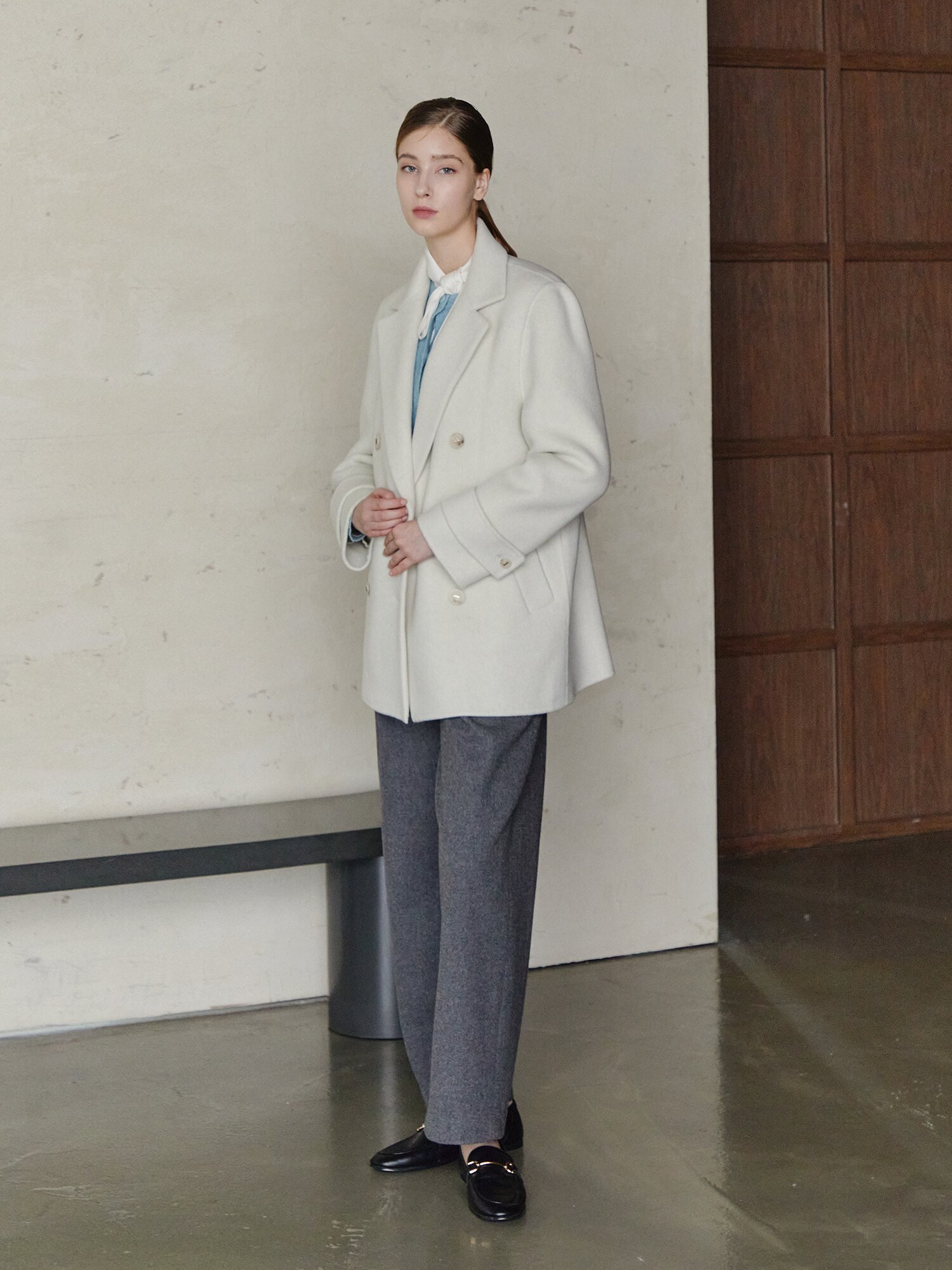 울 투 턱 와이드 슬랙스 팬츠 (GREY)