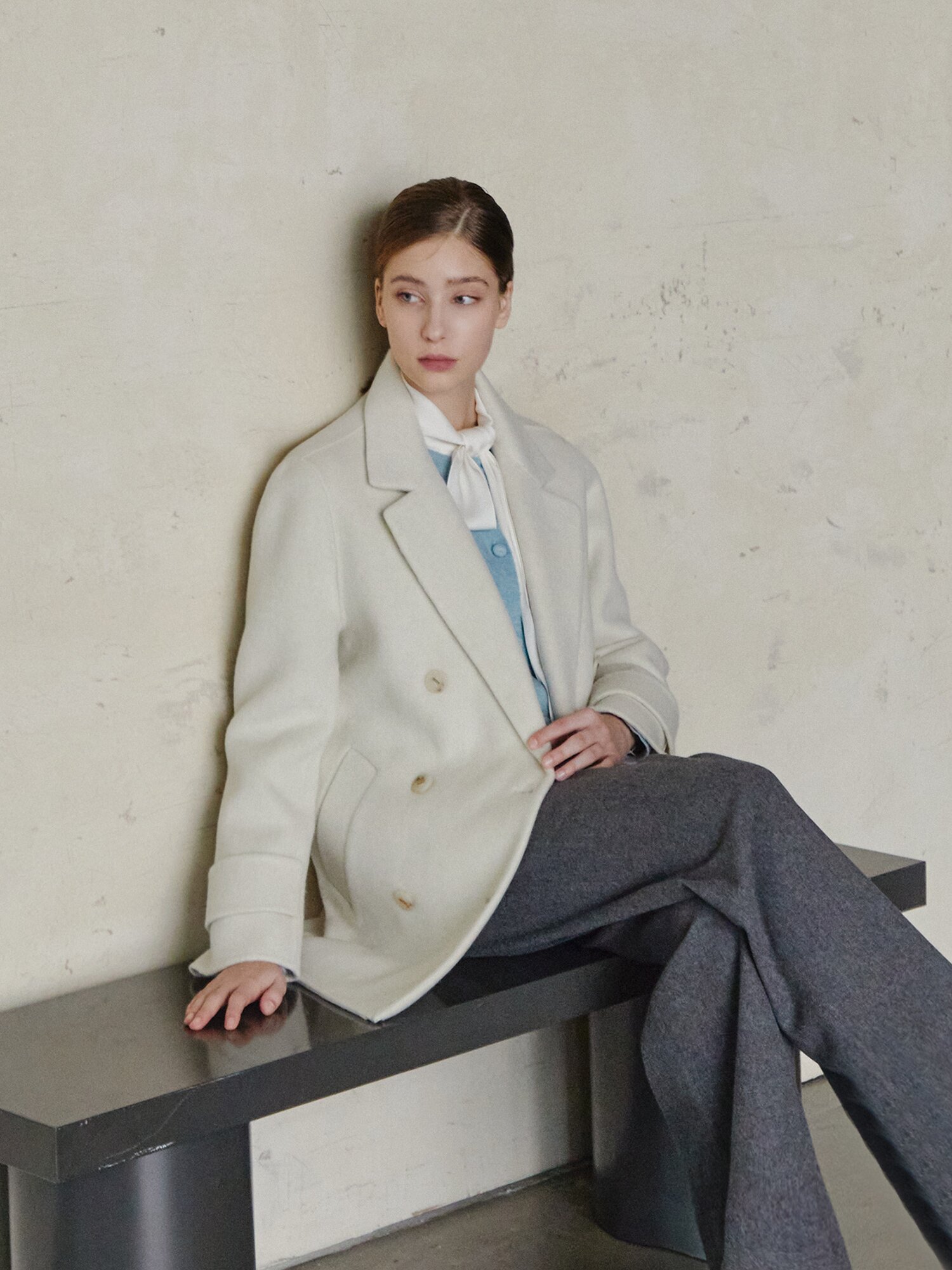 울 투 턱 와이드 슬랙스 팬츠 (GREY)