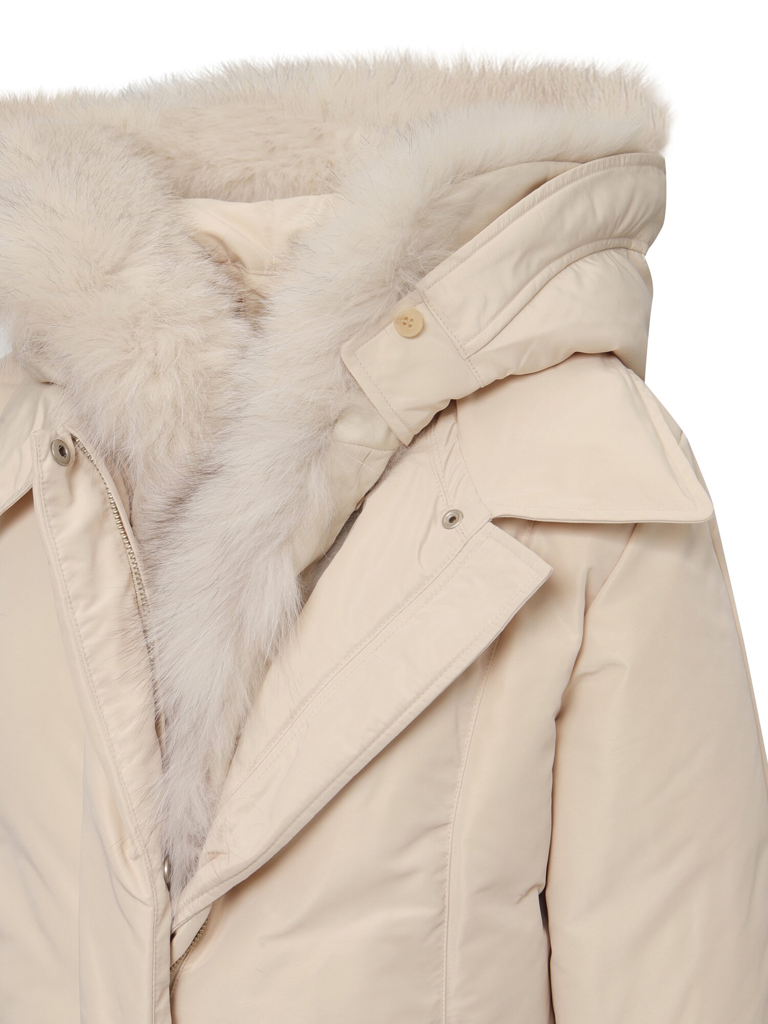 폭스퍼 벨티드 롱 구스다운 점퍼 (BEIGE)