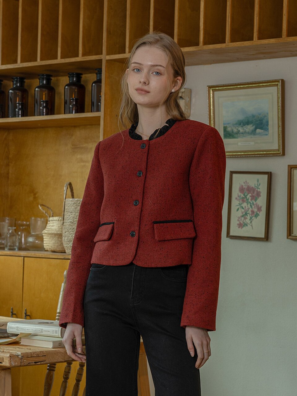 DD_Velvet collar elegant short coat_RED