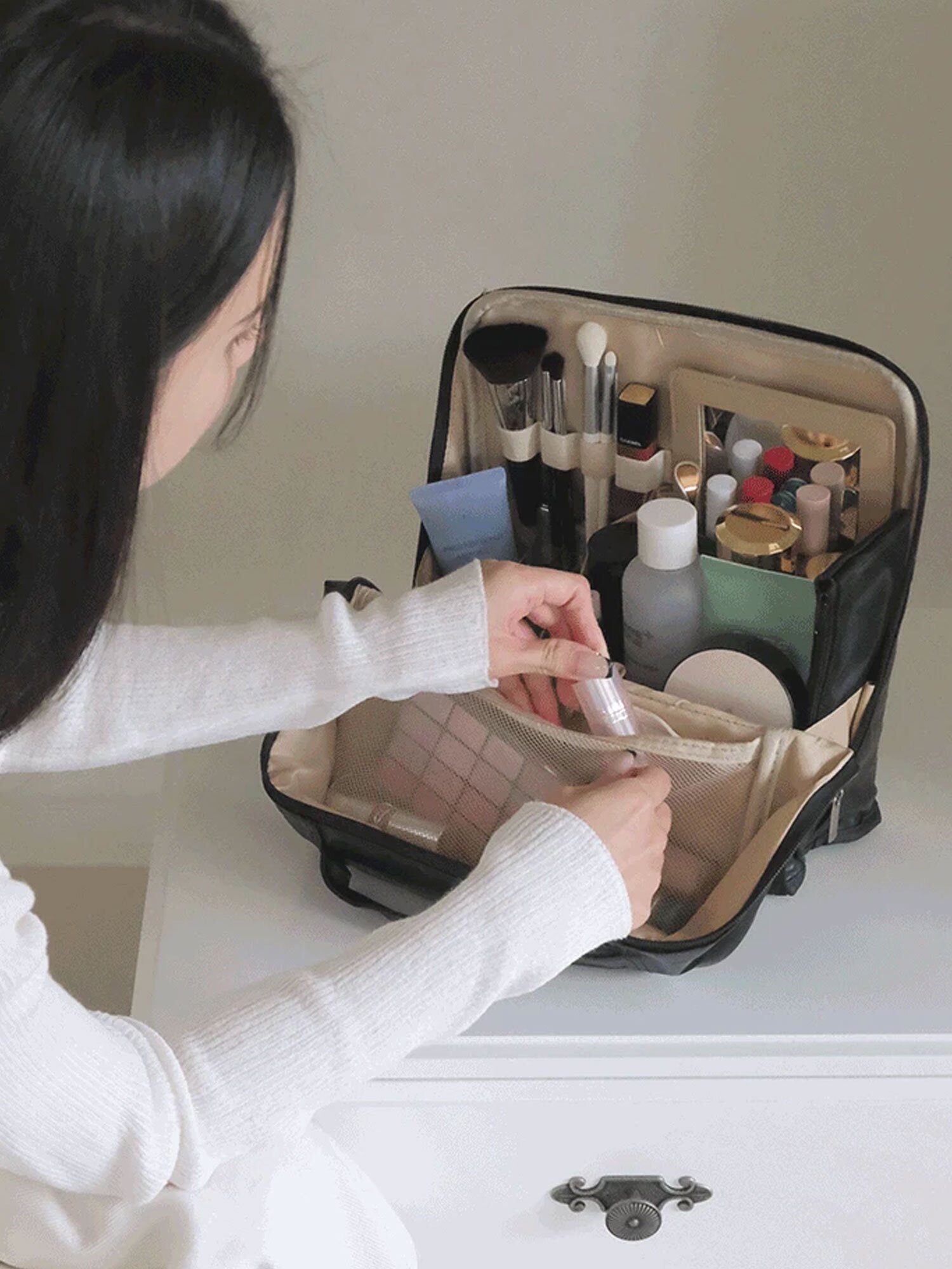 거울포함 캐리어결합 메이크업 파우치
