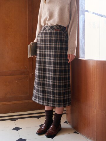SR_High-waisted plaid skirt_2color