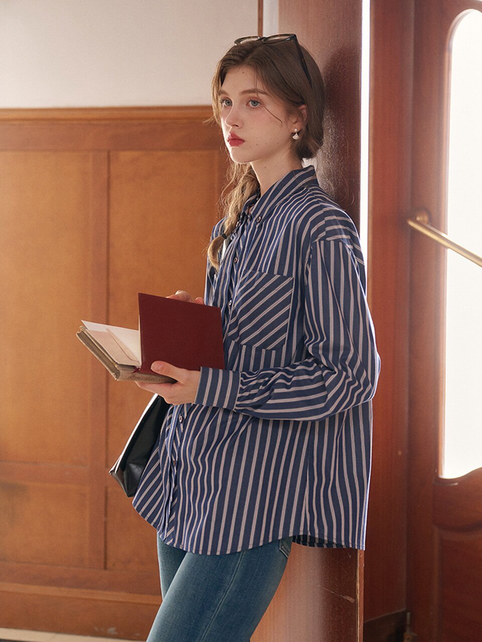 SR_Striped long-sleeved shirt_2color