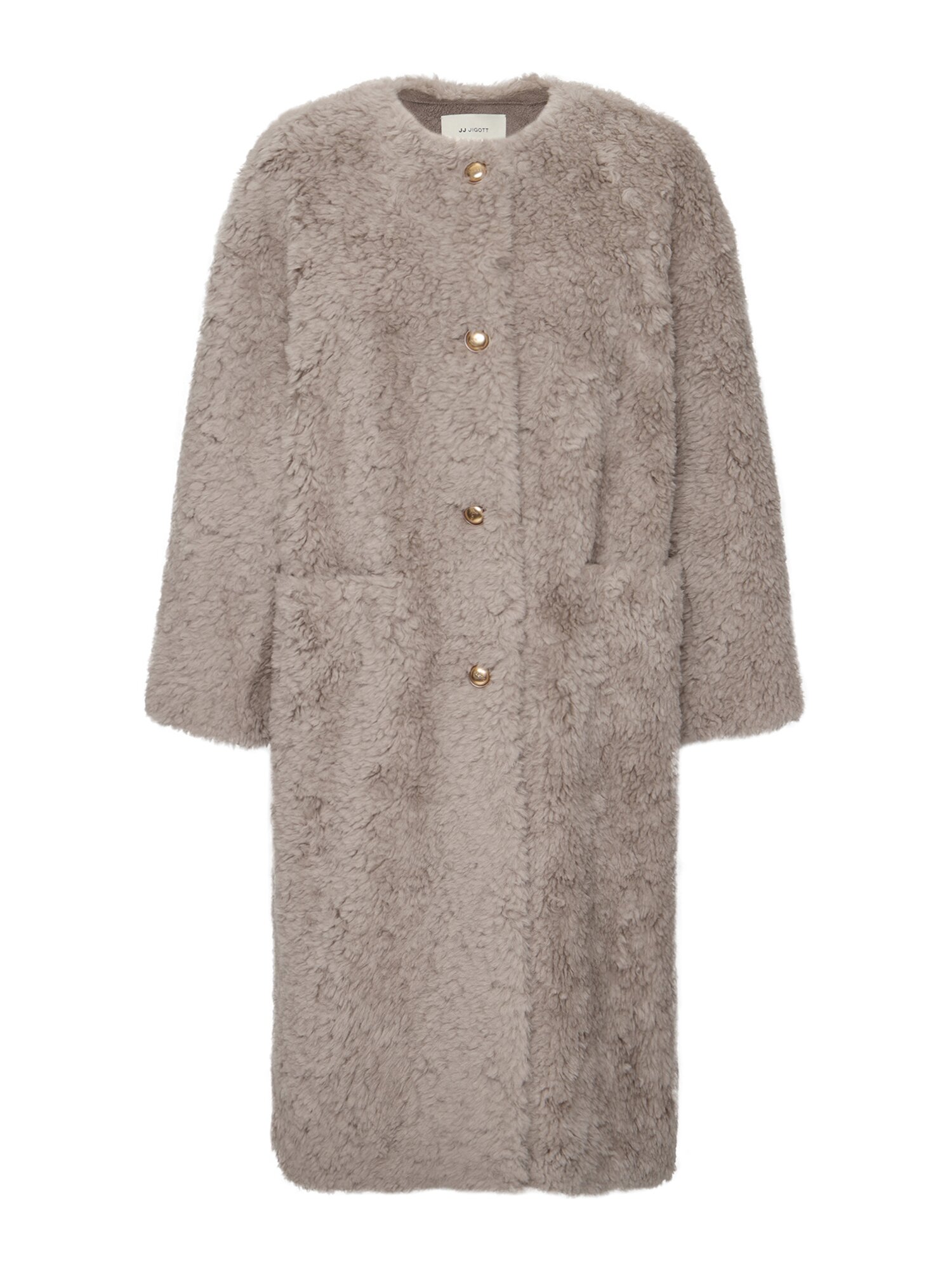 울 라운드넥 롱 무스탕 재킷 (GREY)