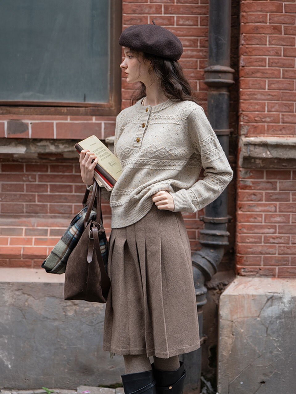 DA_Design dyed pleated skirt_BEIGE