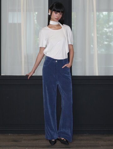 벨벳틴 코듀로이 와이드 팬츠_데님블루



