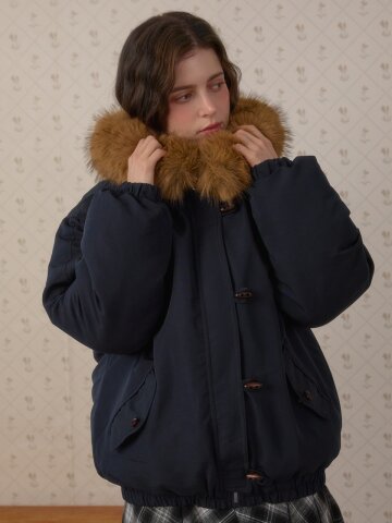 WINTER FUR HOODED PUFFER JACKET_NAVY