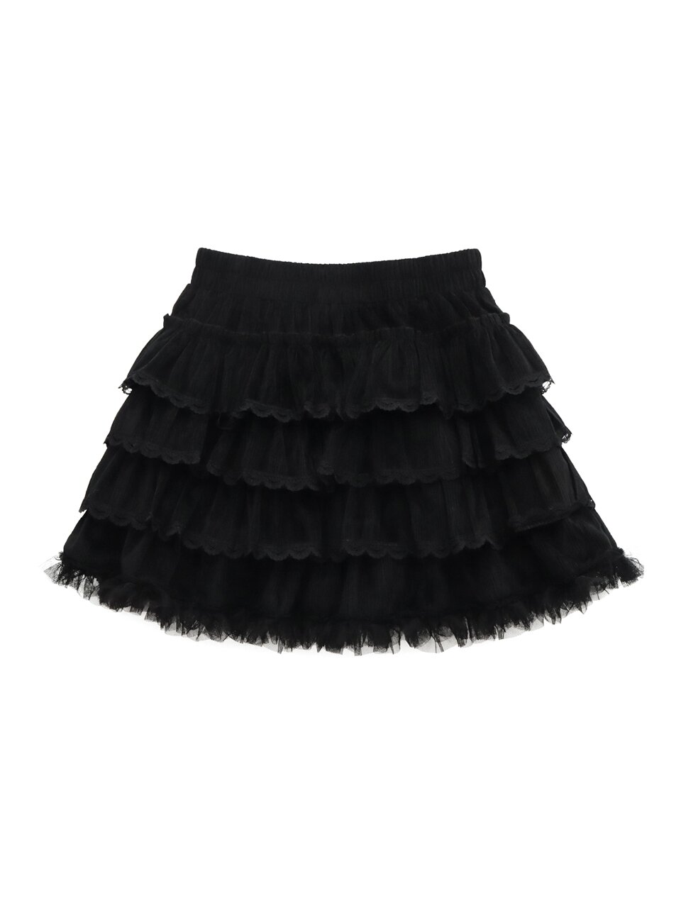 ROMANTIC VELVET LACE TIERED SKIRT_BLACK