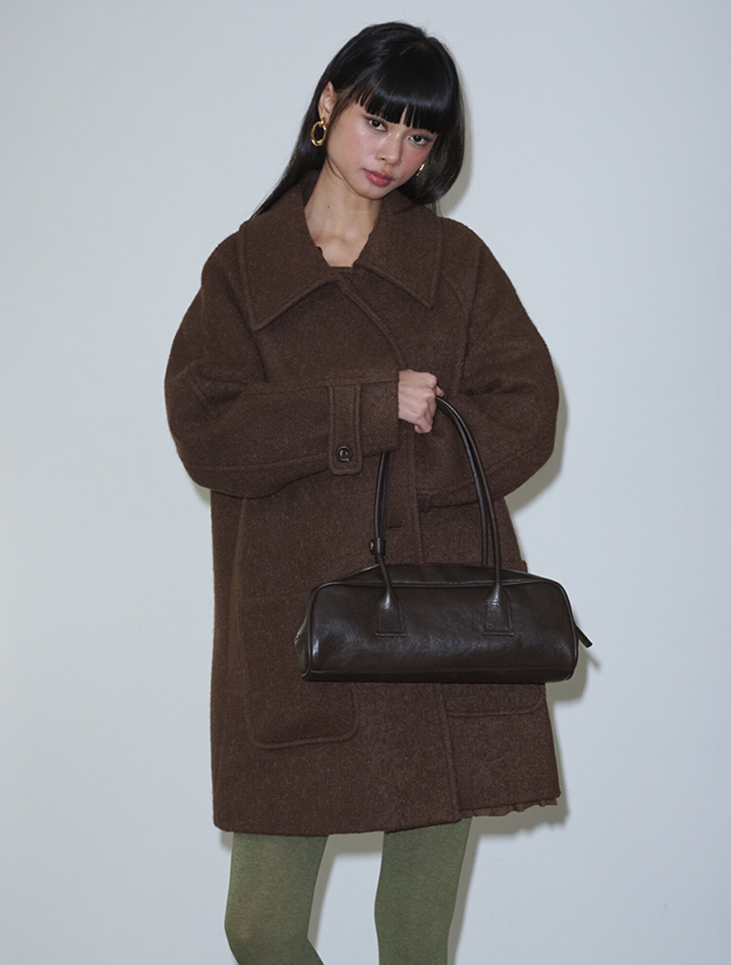 Boucle Half Wool Coat_Brown