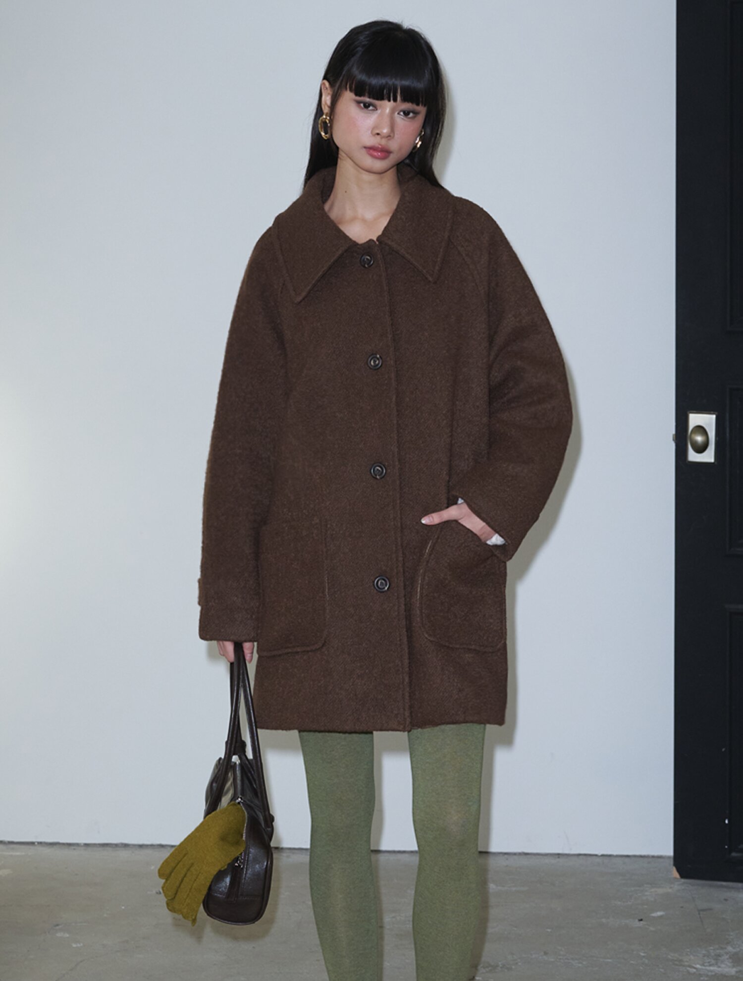 Boucle Half Wool Coat_Brown