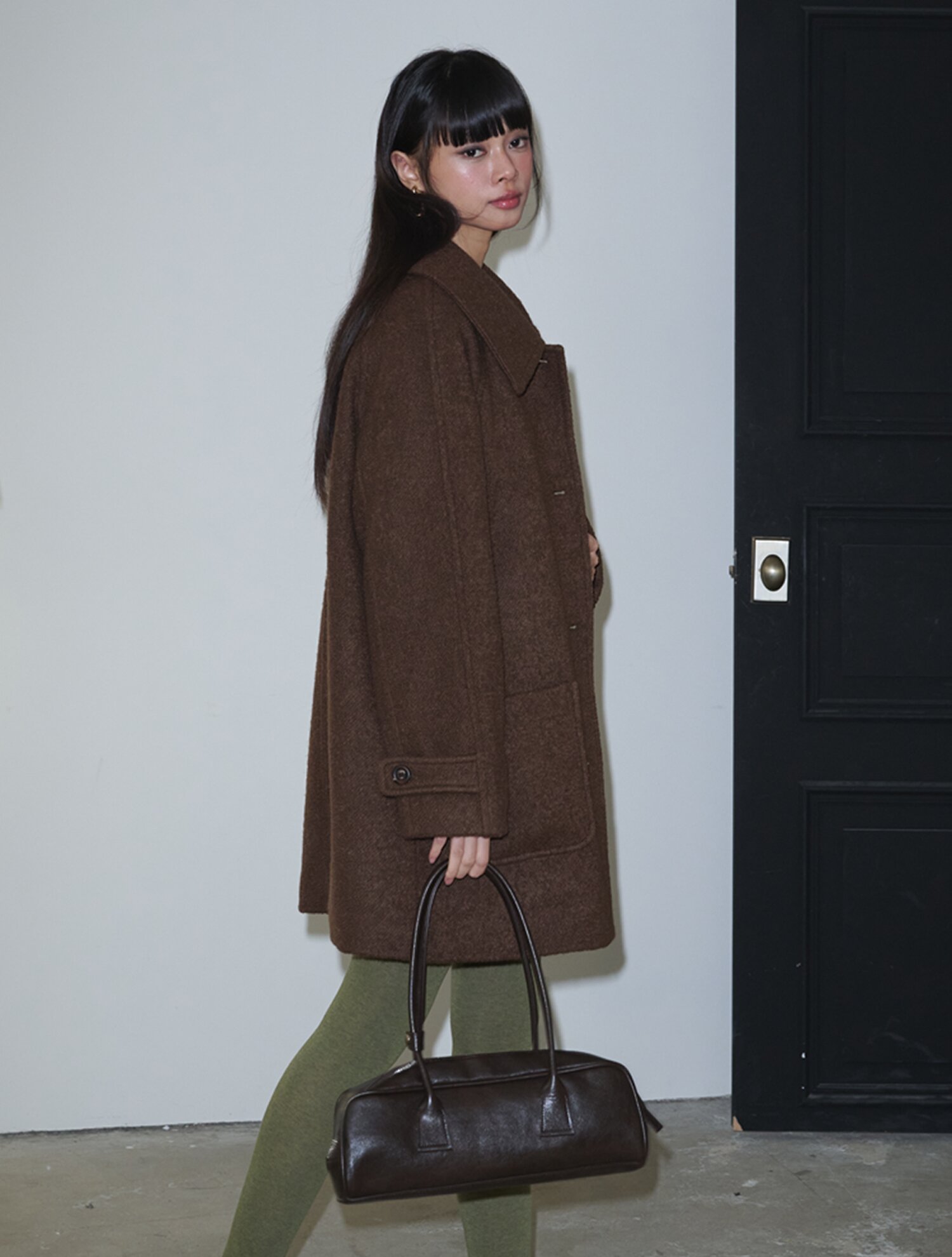 Boucle Half Wool Coat_Brown