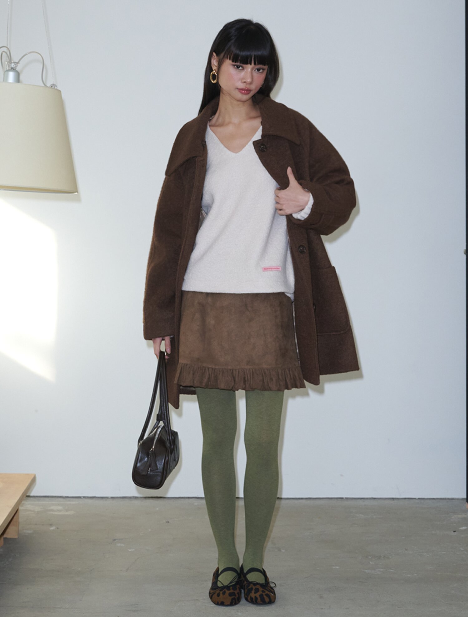 Boucle Half Wool Coat_Brown