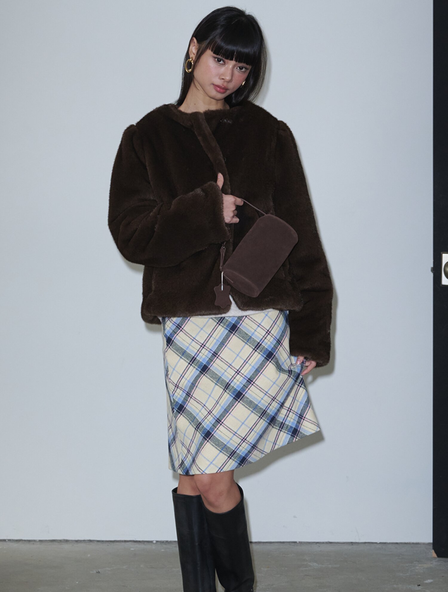 Soft Fur Jacket+Muffler_Brown
