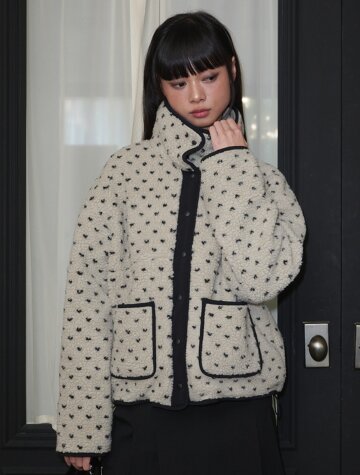 하트 도트 패턴 플리스 자켓_아이보리















