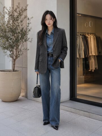 울 블렌드 헤링본 테일러드 재킷 