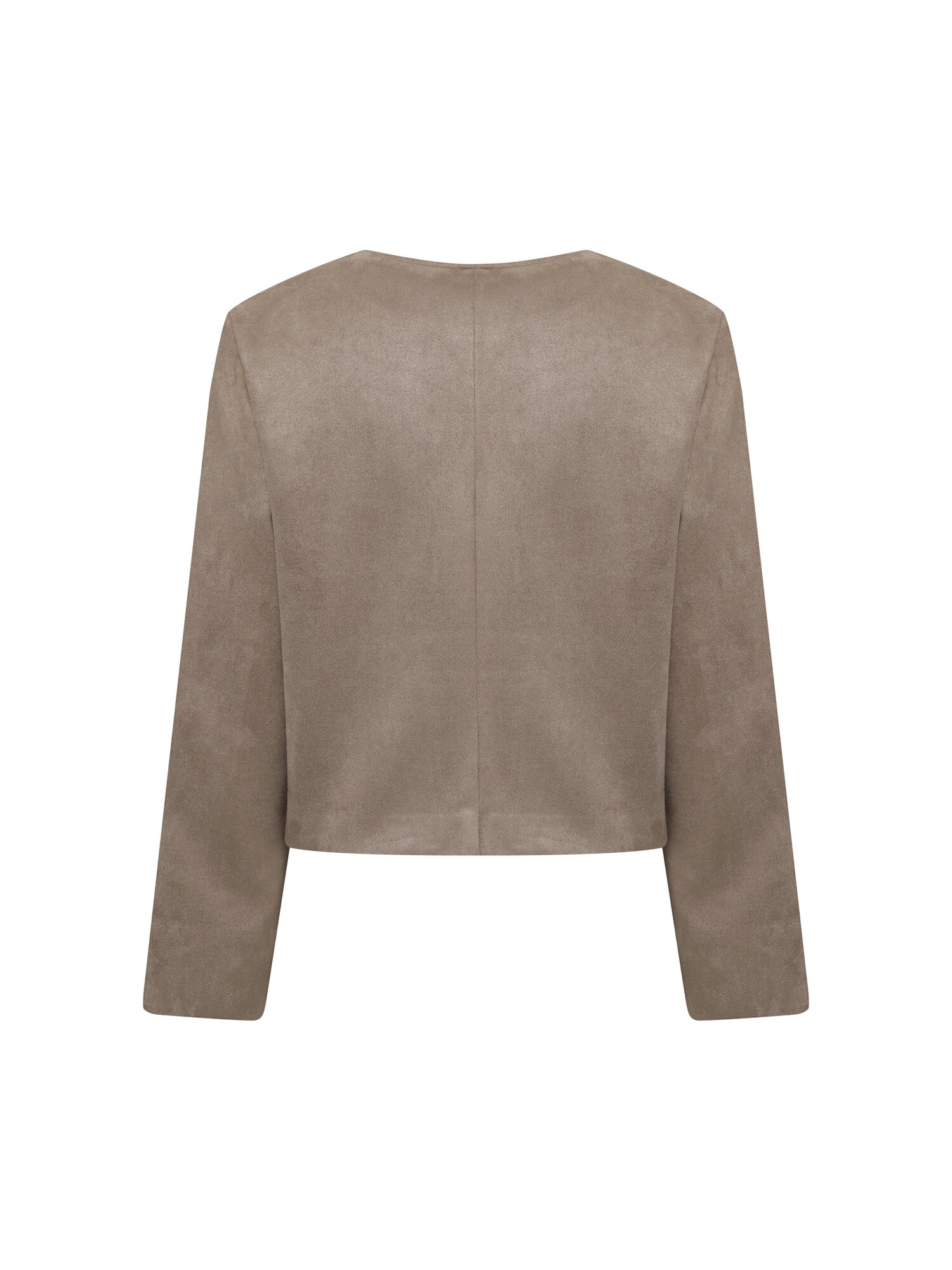 페이크 스웨이드 라운드넥 크롭 재킷 (KHAKI)