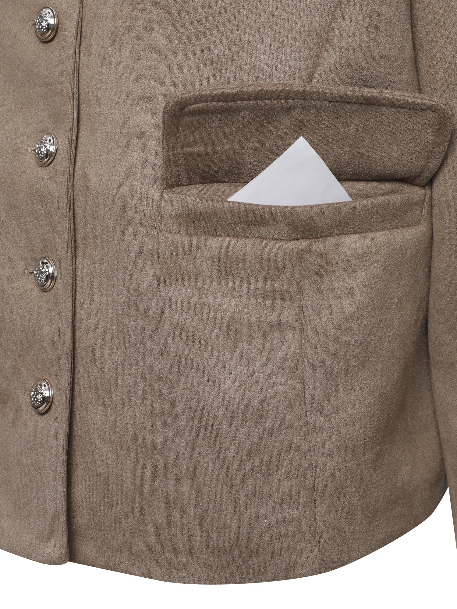 페이크 스웨이드 라운드넥 크롭 재킷 (KHAKI)