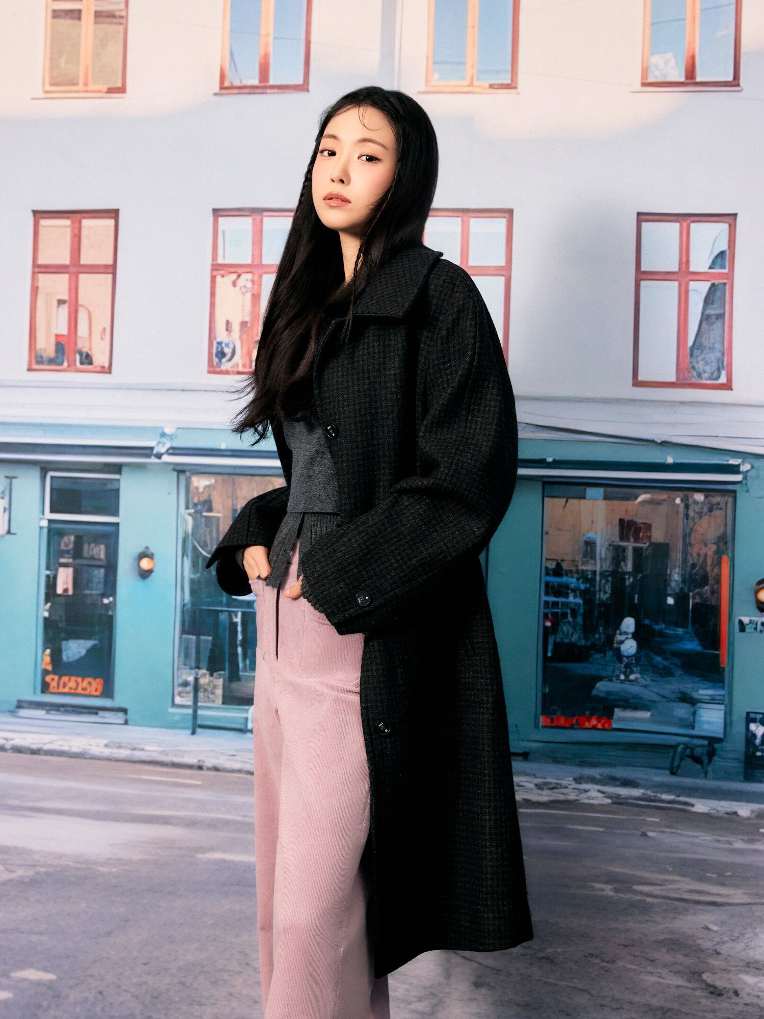 울 블렌드 쉐도우 체크 코트 (CHECK BROWN)