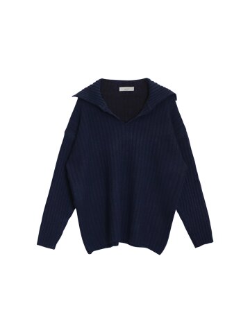 CORDUROY COLLAR BELT KNIT_NAVY