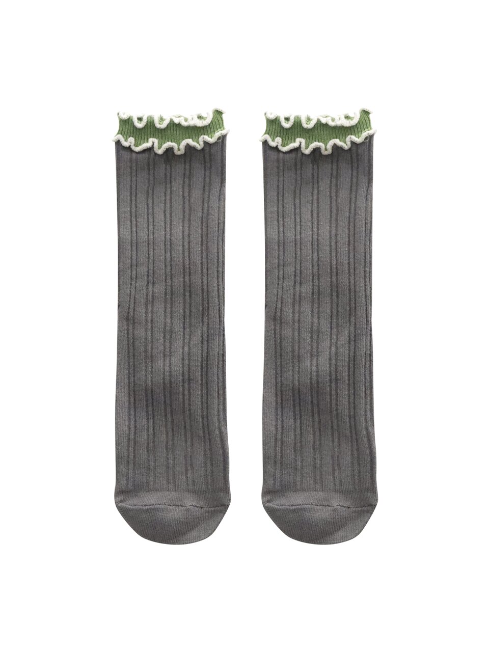 [2EA 1SET]RETRO FRILL RIB SOCKS_CHARCOAL