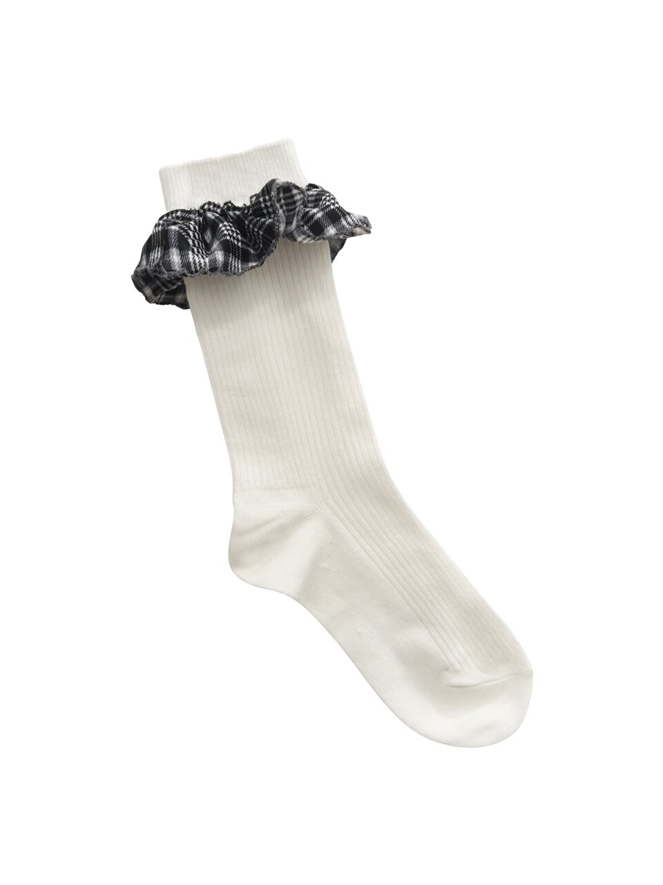 [2EA 1SET]COZY CHECK FRILL SOCKS_WHITE