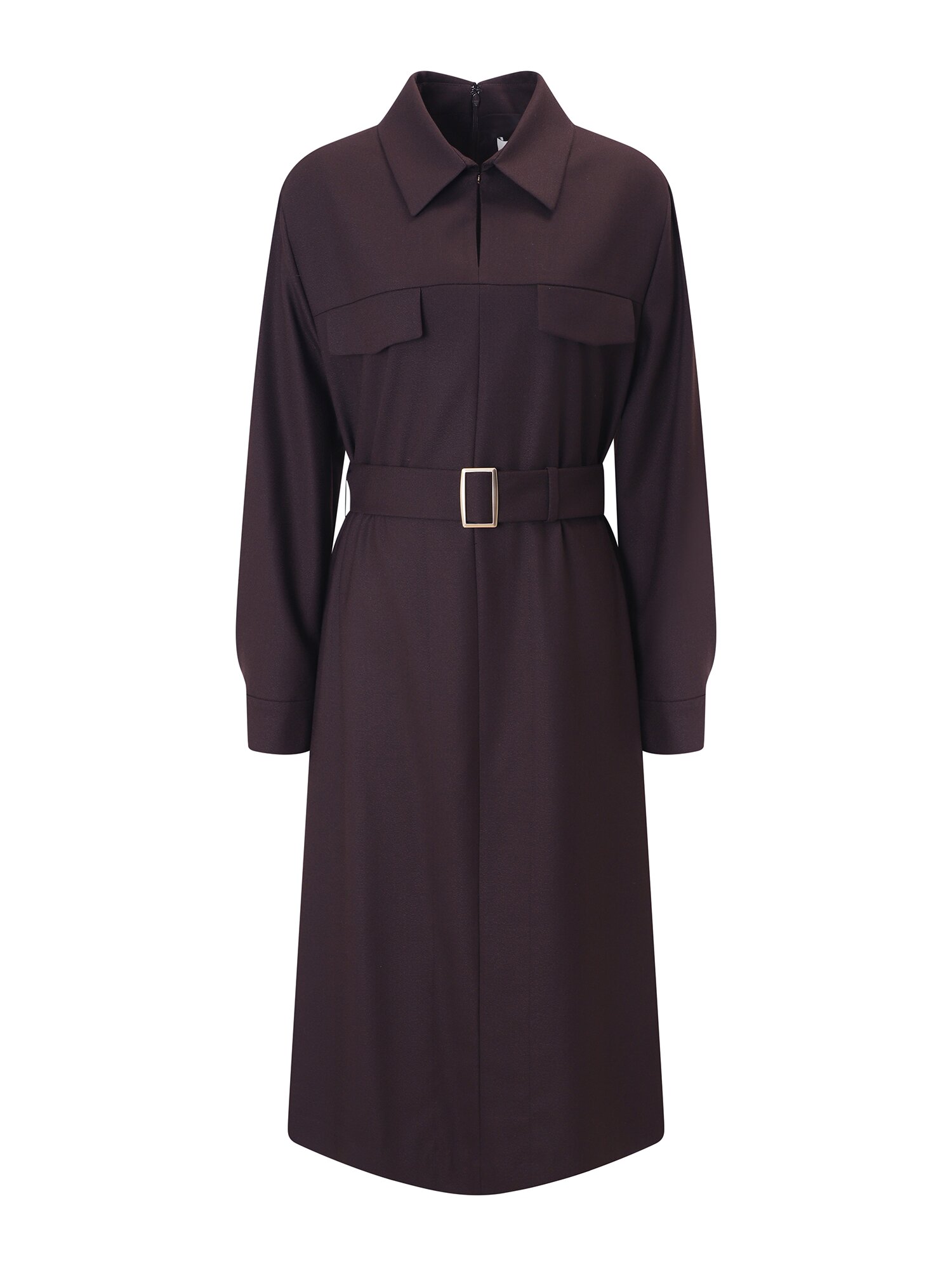 울 블렌드 헤링본 싱글 칼라 원피스 (DARK BROWN)