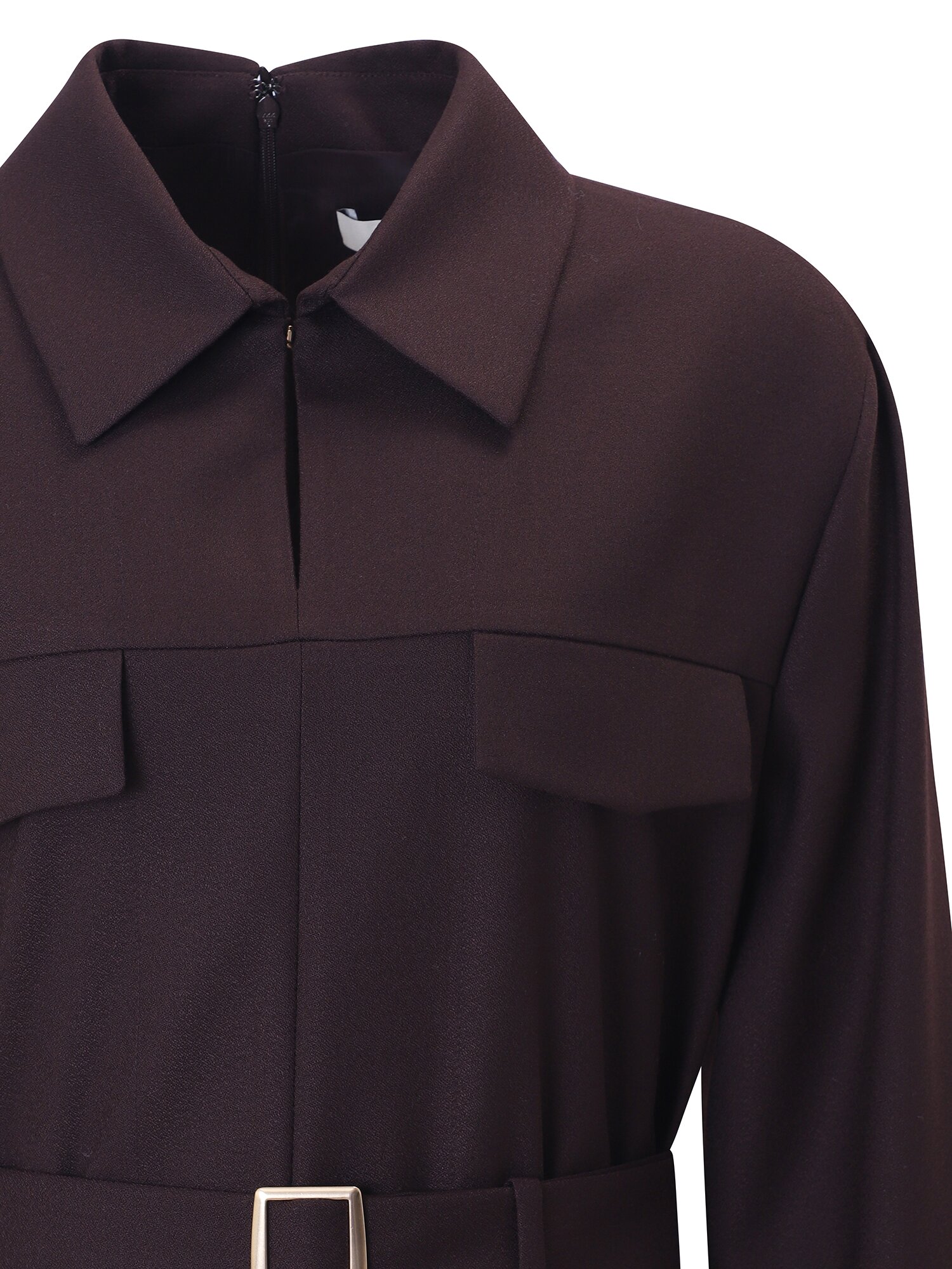 울 블렌드 헤링본 싱글 칼라 원피스 (DARK BROWN)