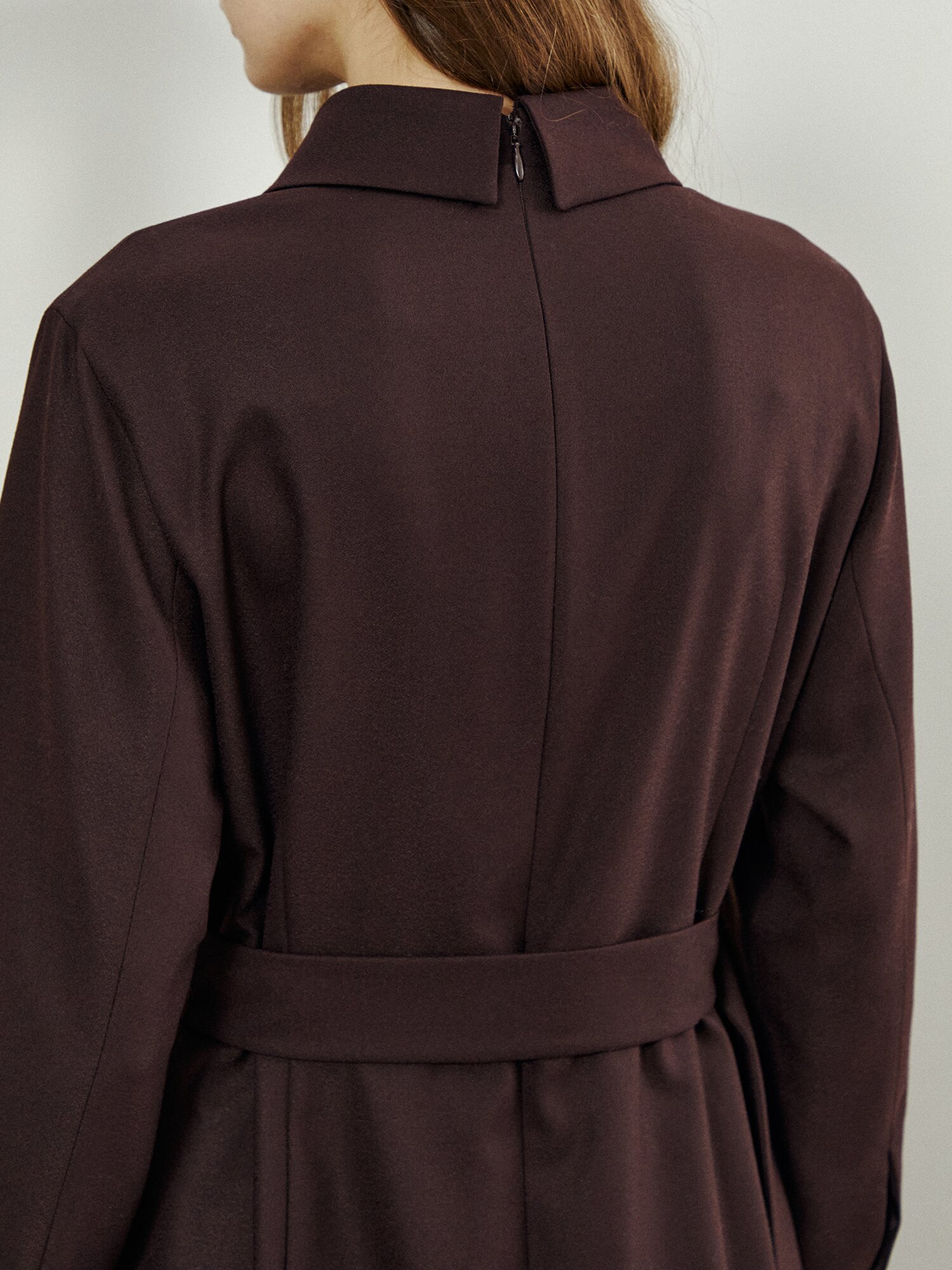 울 블렌드 헤링본 싱글 칼라 원피스 (DARK BROWN)