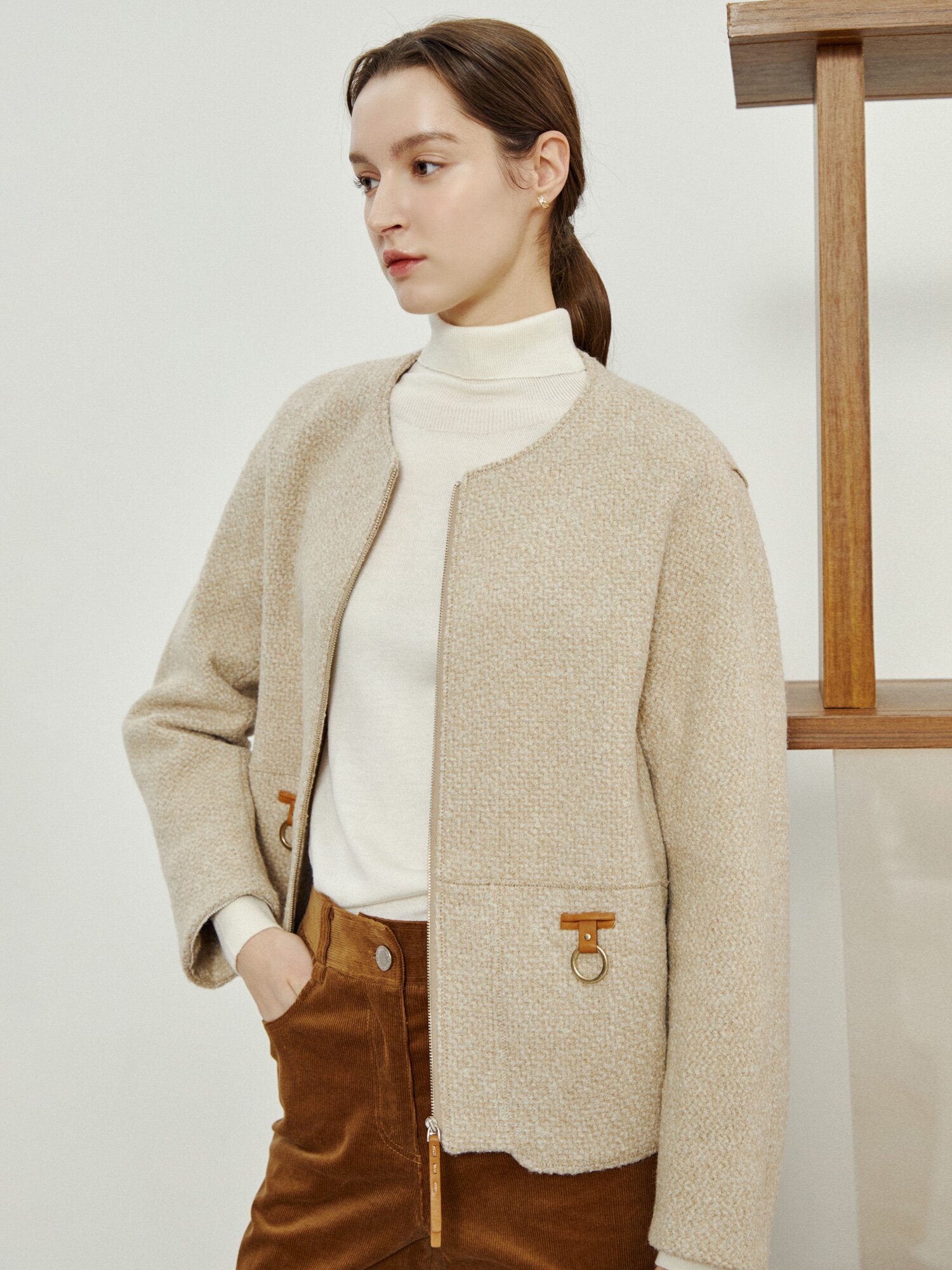 울 블렌드 레더 포인트 재킷 (BEIGE)