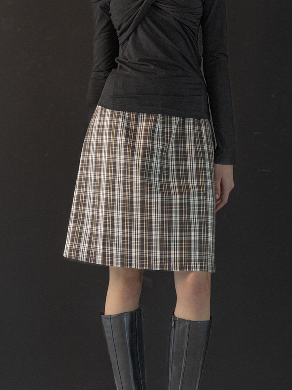 WD_Plaid straight skirt_BLACK