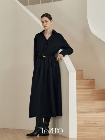 르제로 코듀로이 셔츠 원피스 / 네이비
