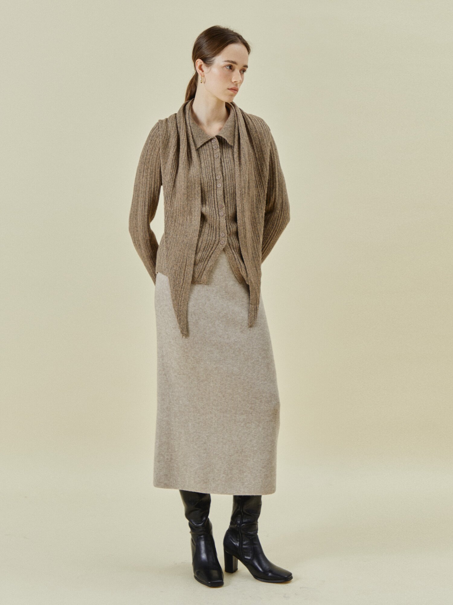 기모 H라인 니트 스커트 (MELANGE BEIGE)