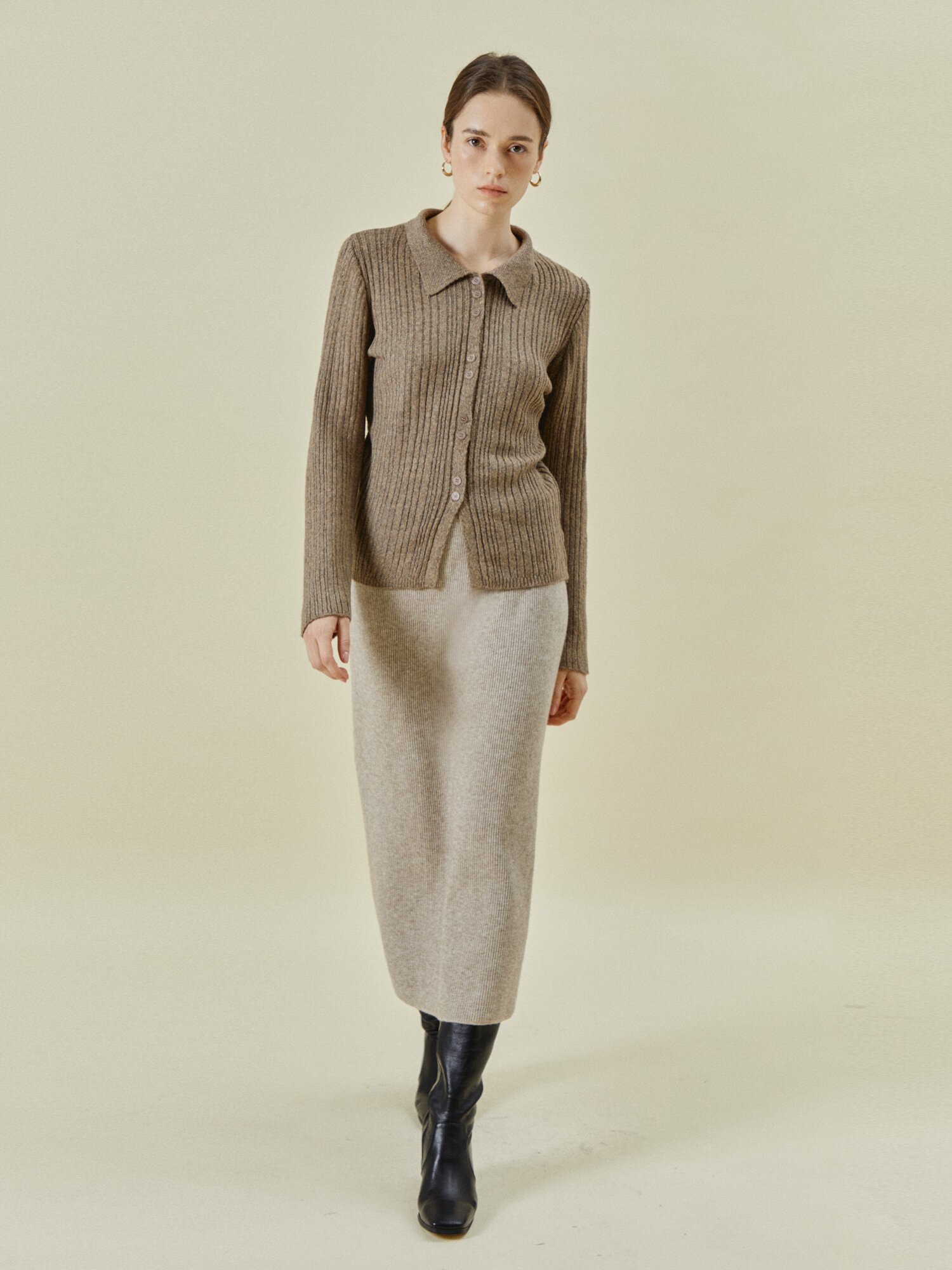 기모 H라인 니트 스커트 (MELANGE BEIGE)