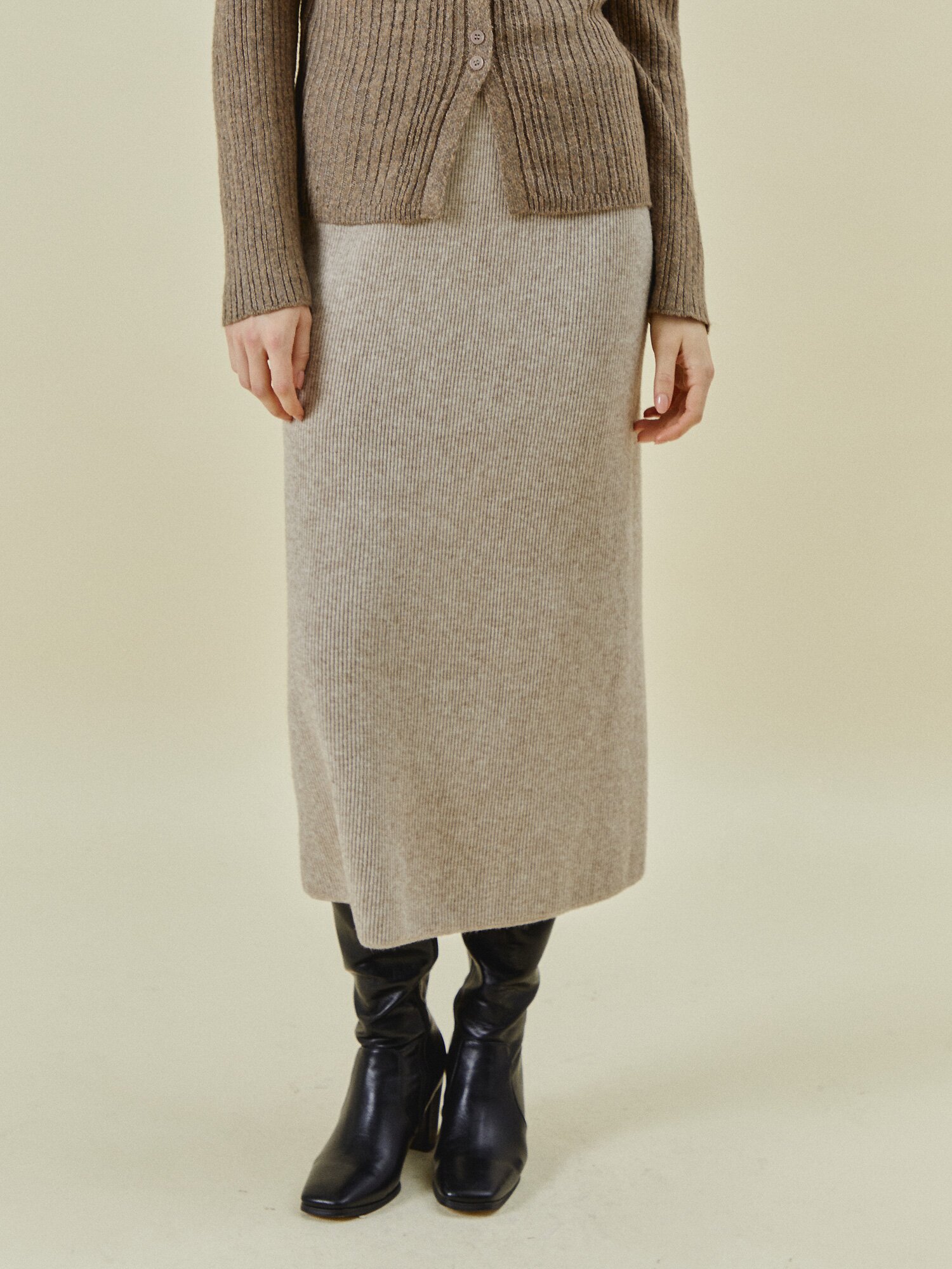 기모 H라인 니트 스커트 (MELANGE BEIGE)