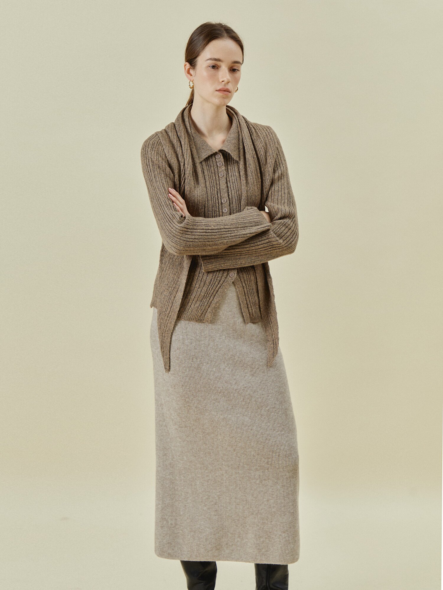 기모 H라인 니트 스커트 (MELANGE BEIGE)