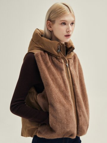 구스다운 페이크 퍼 패딩 베스트 