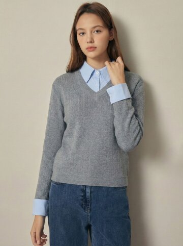 셔츠 칼라 레이어드 풀오버 니트 
