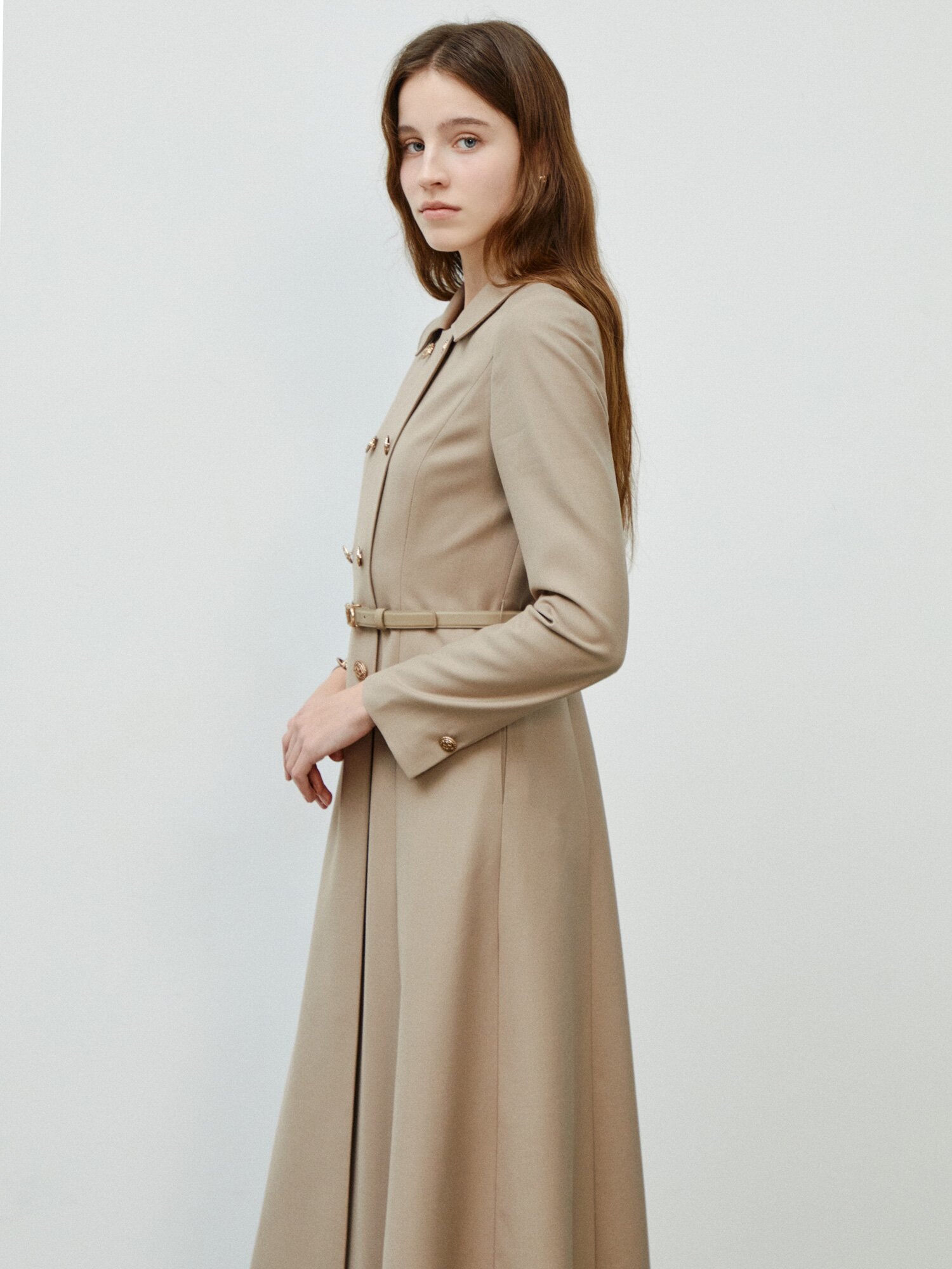 울 블렌드 더블 칼라넥 롱 원피스 (BEIGE)