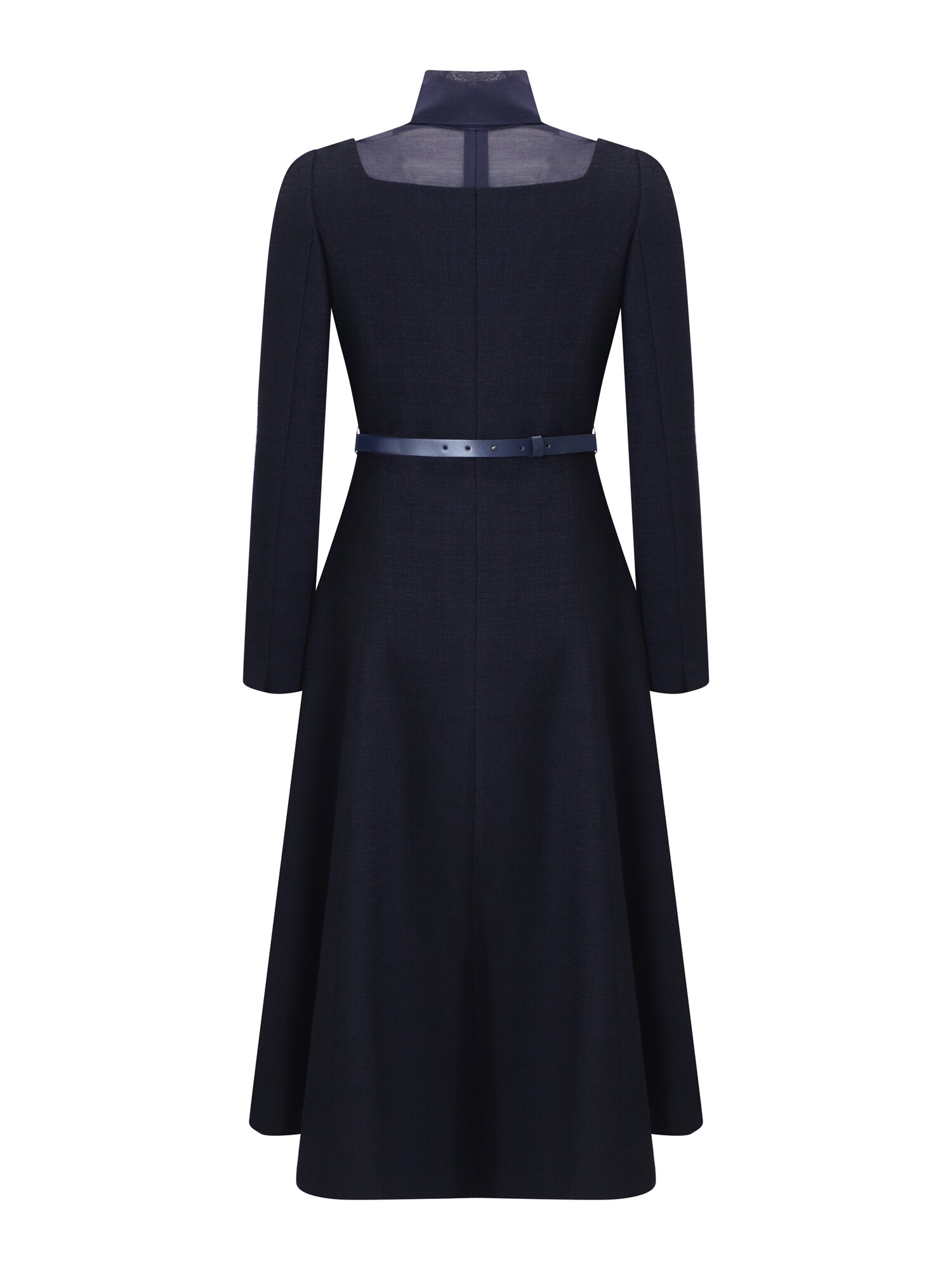 시스루 배색 플레어 롱 원피스 (NAVY)