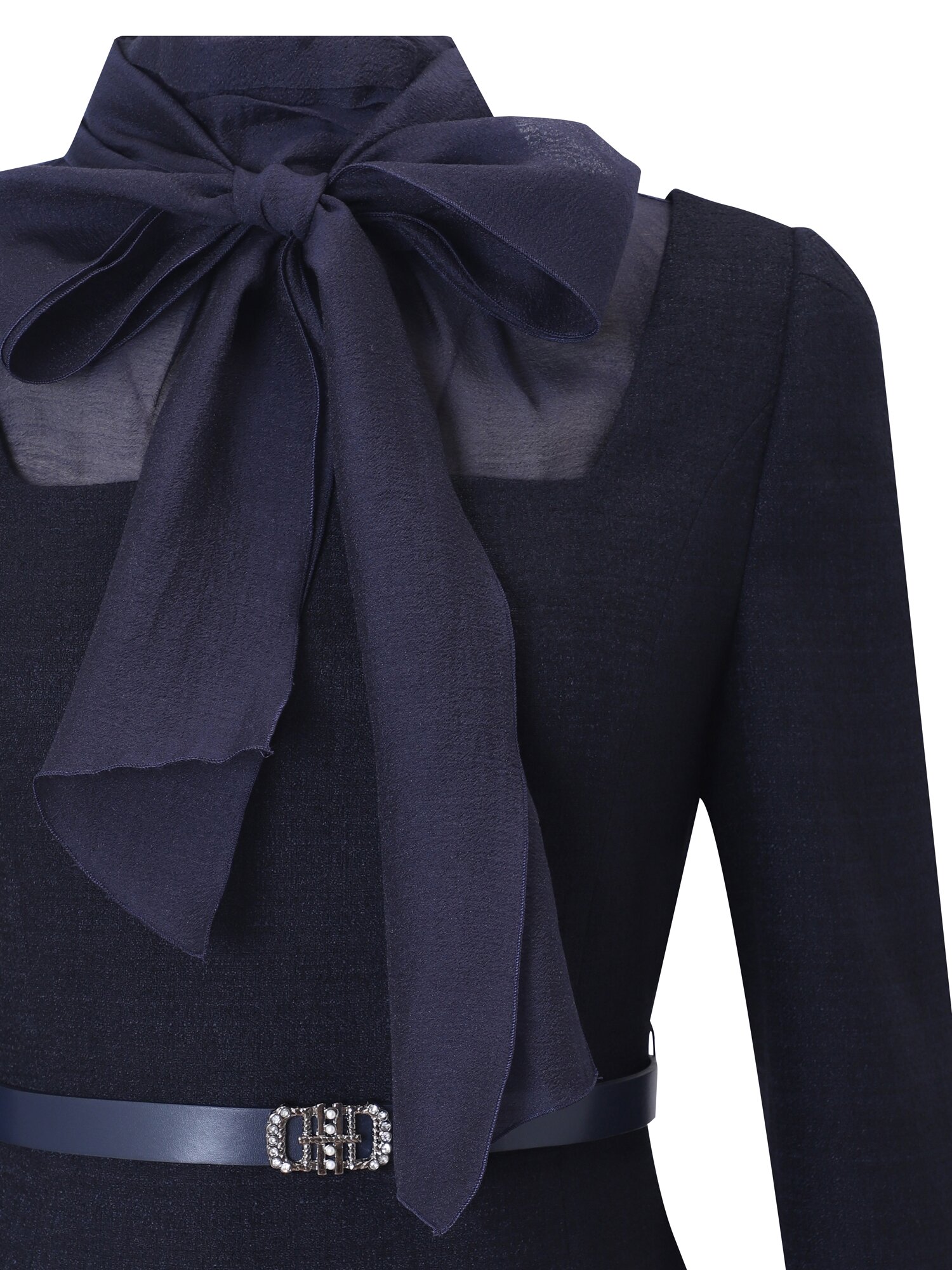 시스루 배색 플레어 롱 원피스 (NAVY)