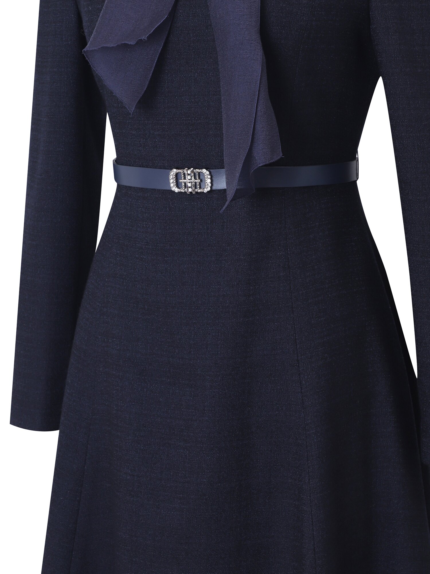 시스루 배색 플레어 롱 원피스 (NAVY)