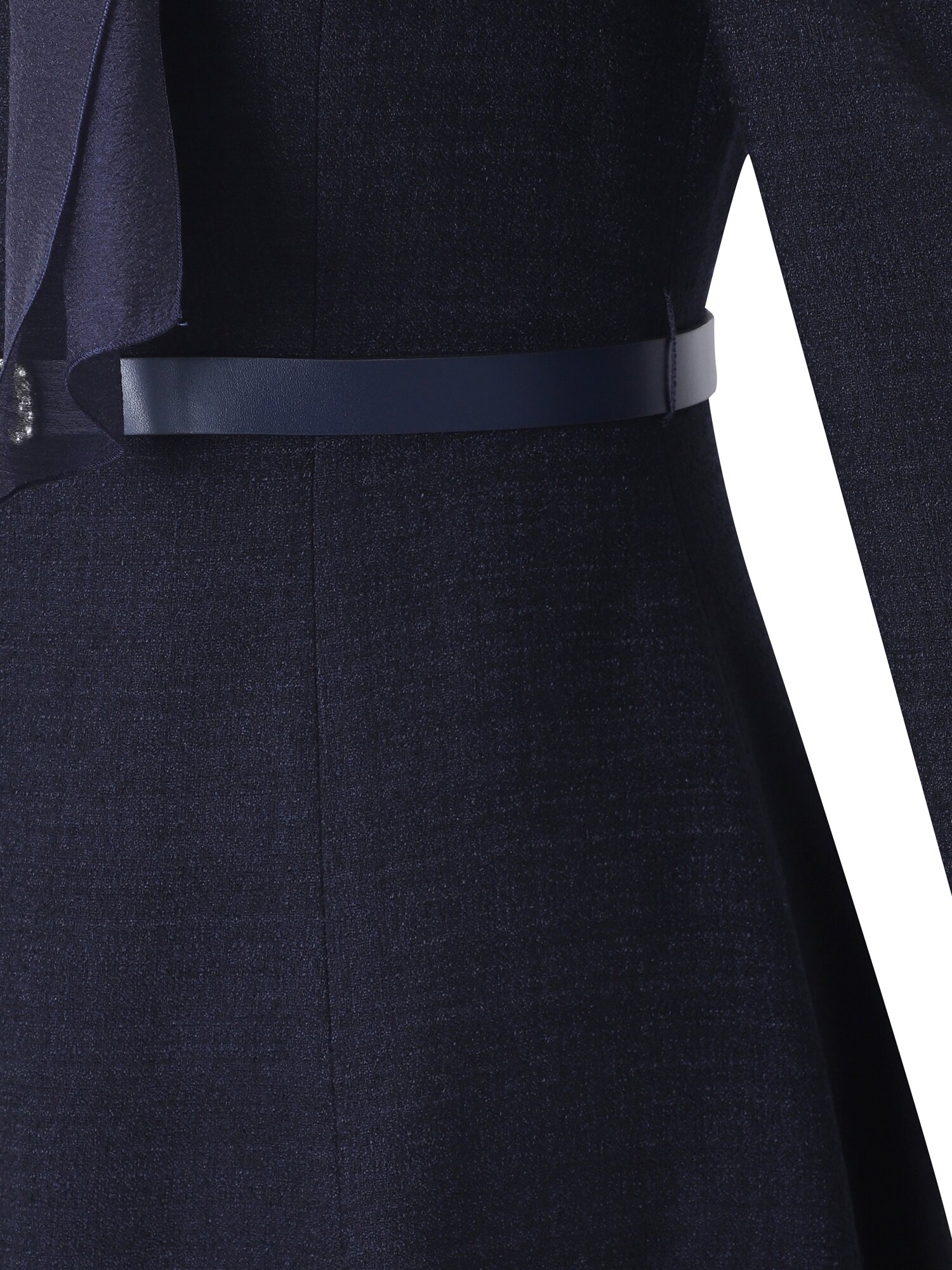 시스루 배색 플레어 롱 원피스 (NAVY)