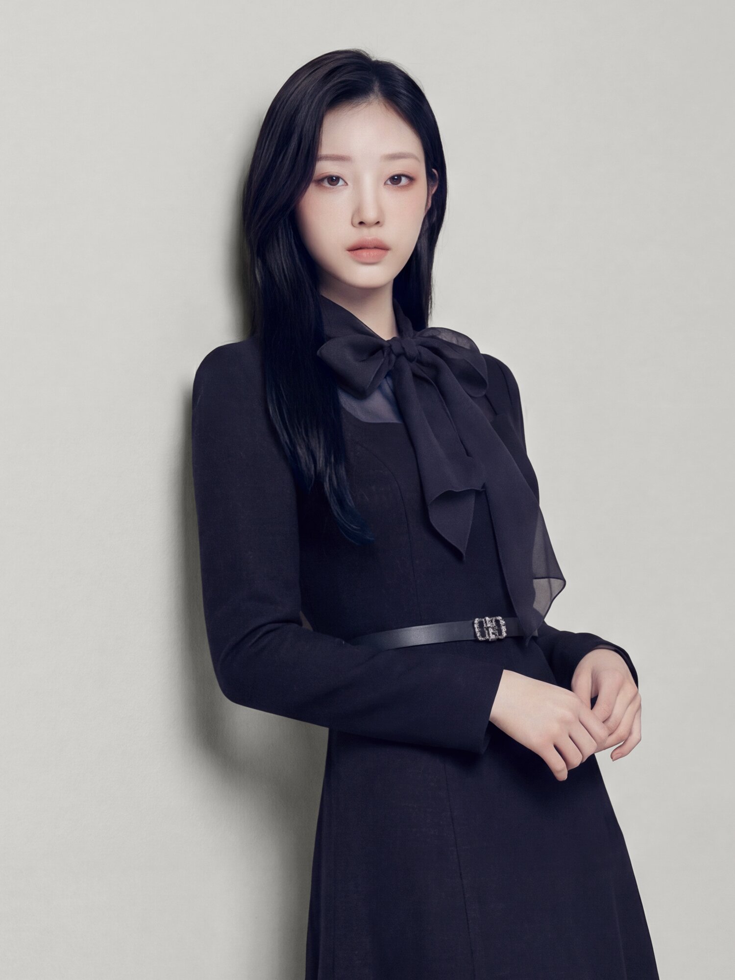 시스루 배색 플레어 롱 원피스 (NAVY)