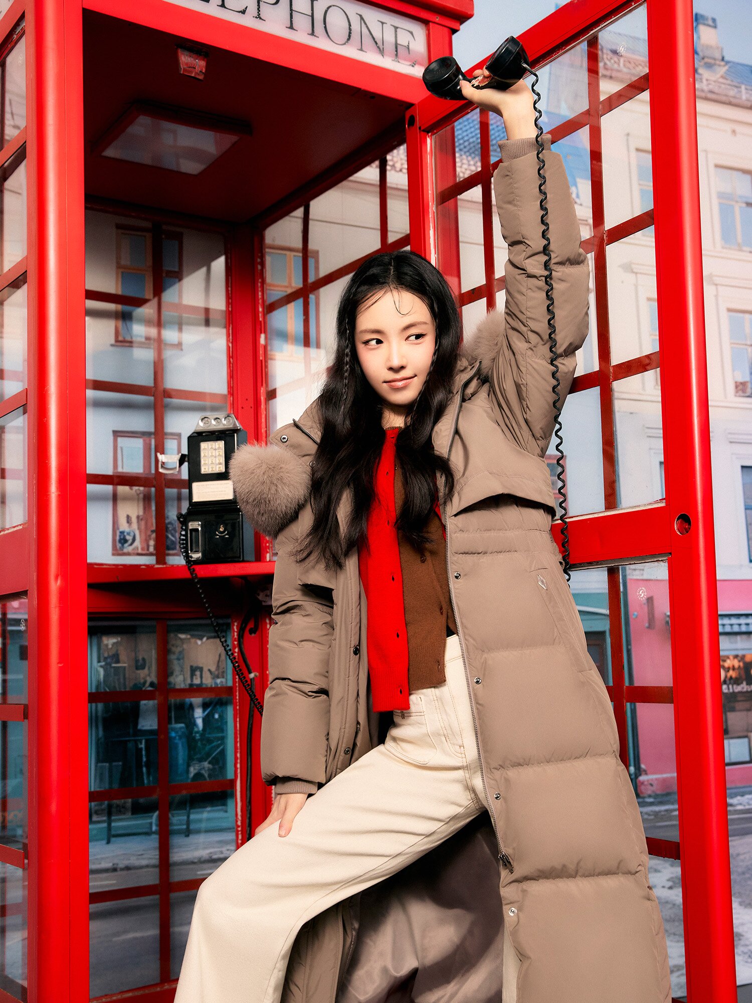 폭스퍼 벨티드 플랩 구스다운 점퍼 (BROWN)