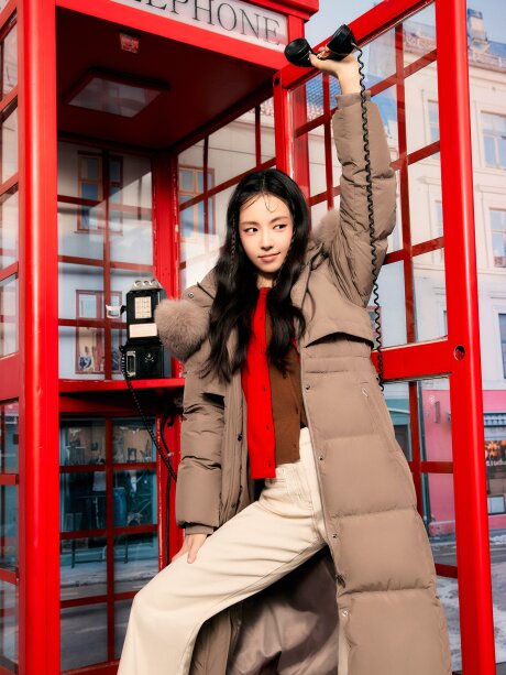 폭스퍼 벨티드 플랩 구스다운 점퍼 
