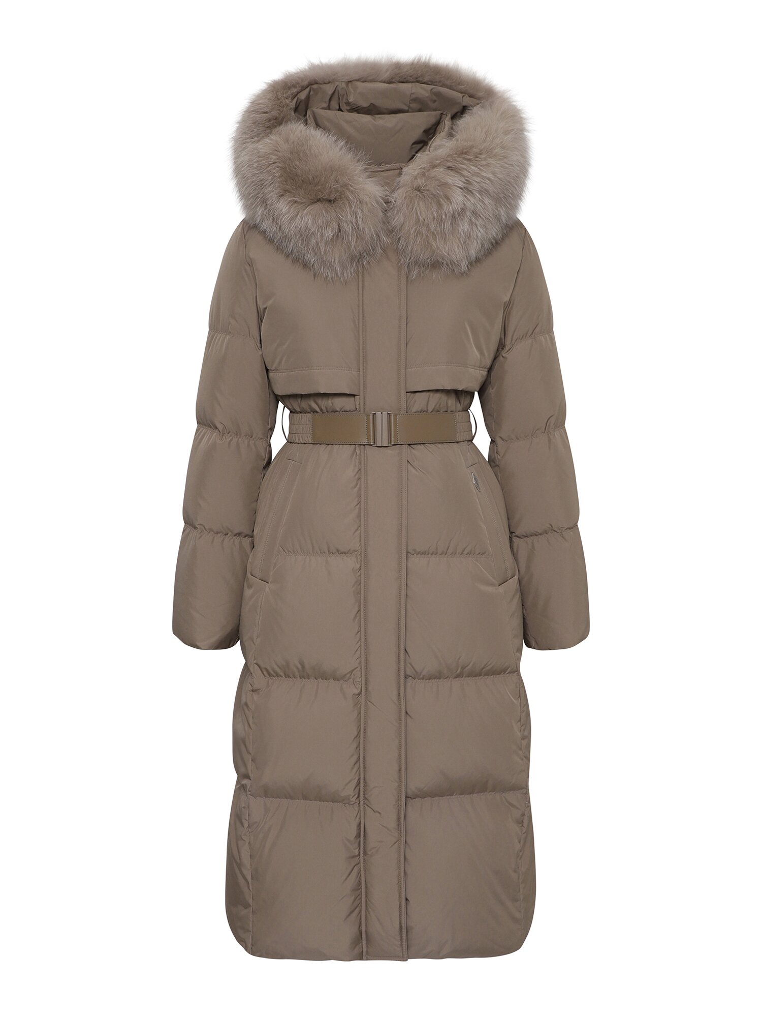 폭스퍼 벨티드 플랩 구스다운 점퍼 (BROWN)