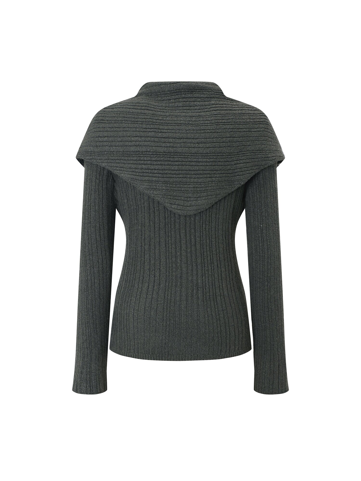 스카프 레이어드 칼라넥 니트 카디건 (KHAKI)