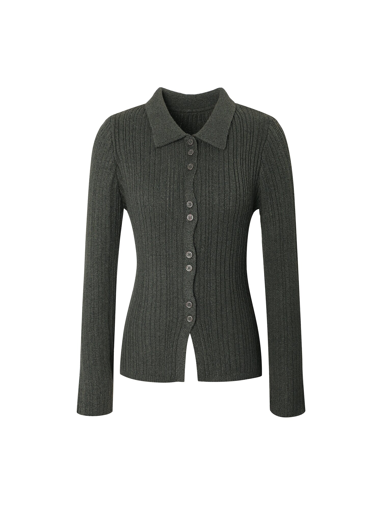 스카프 레이어드 칼라넥 니트 카디건 (KHAKI)